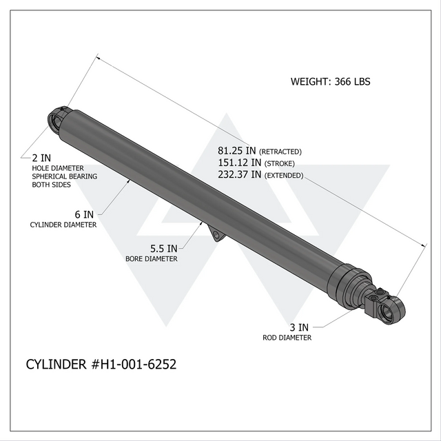 Heil 28 Yd Front Loader Packer/Ejector Cylinder (5"-4"-3" X 151.12")